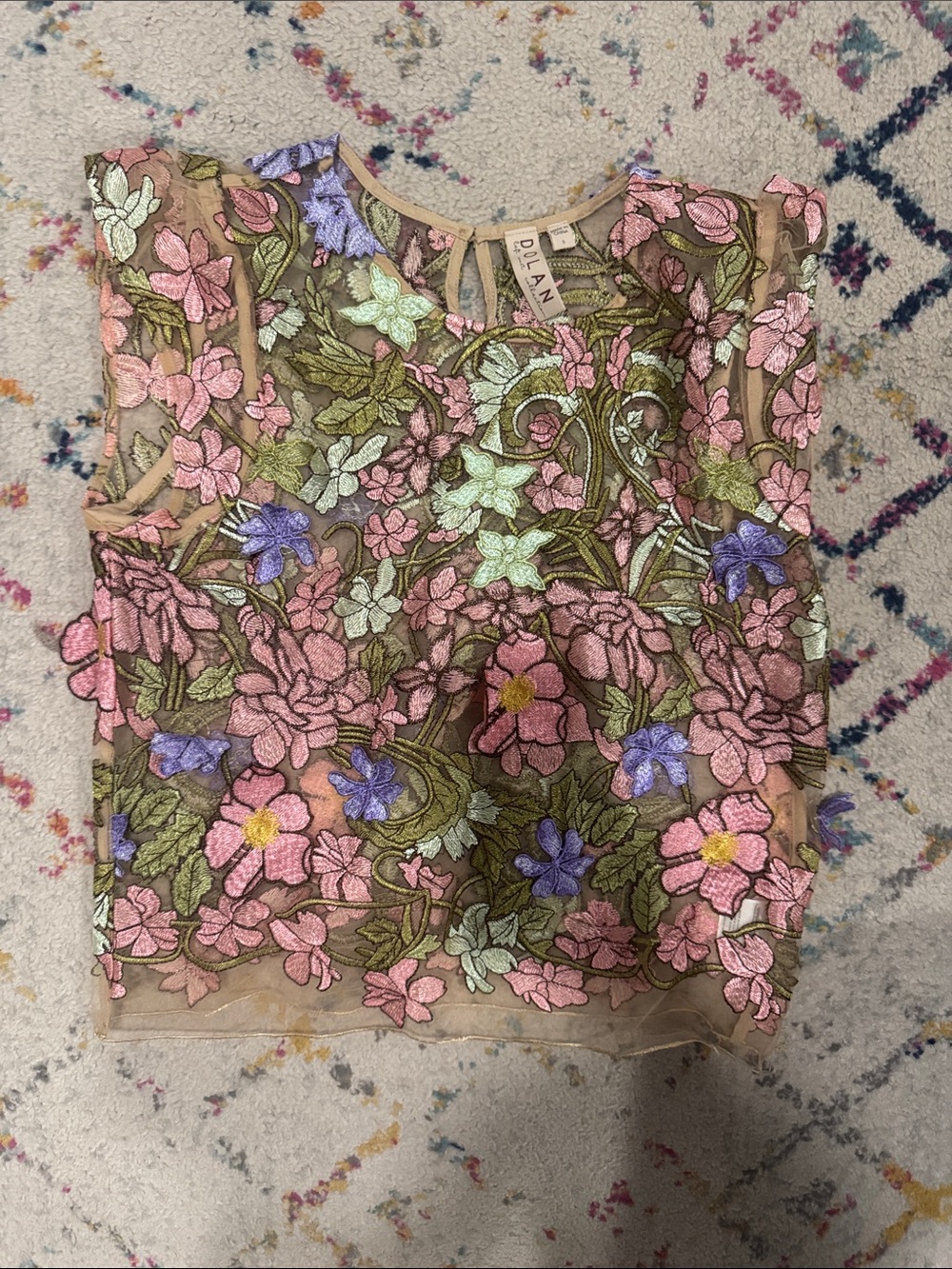 Dolan left coast Embroidered Floral Sheer Cap-Sleeve Top in Blush Multi size s - Picture 7 of 8